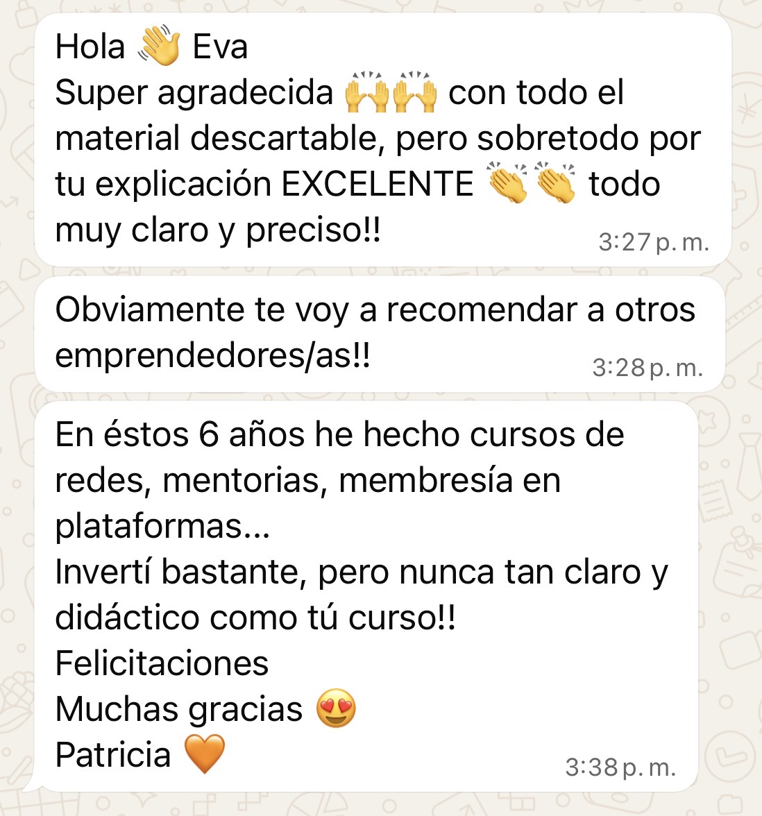 Testimonio de una persona que participó del curso presencial 1